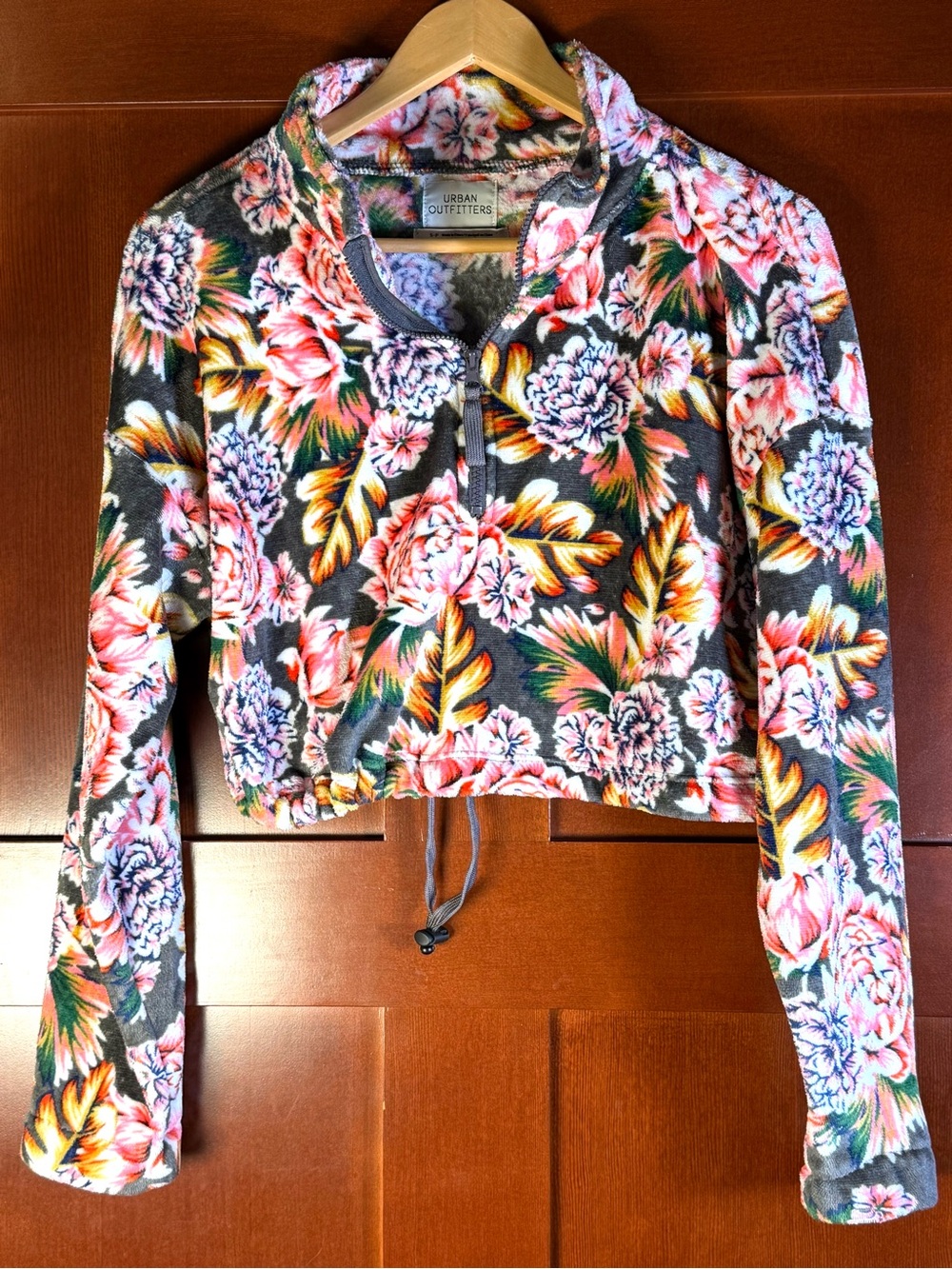 Urban Outfitters Floral Fleece Cropped Half Zip Pullover S